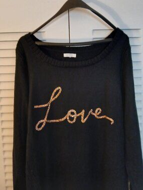Lauren Conrad black long sleeve 'LOVE' tiny rhinestone sweater